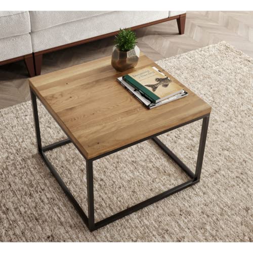 Gozos Design Couchtisch Malaga - Eiche Massivholz, 60 x 60 cm, Quadrat - Gestell Metall schwarz - Massive Eichen geölt | Tisch mit massiver Tischplatte 20mm