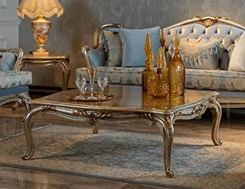 Casa Padrino Luxus Barock Couchtisch Silber/Gold - Handgefertigter Massivholz Wohnzimmertisch - Barock Wohnzimmer Möbel