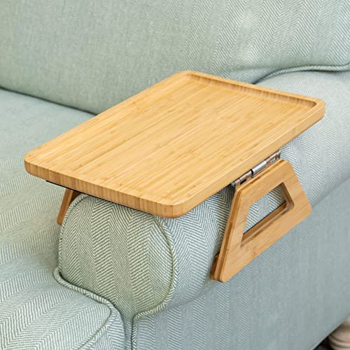 Shamrock Home Sofa-Tablett Armlehne Beistelltisch aus Bambus Holz Tisch für Couch Armlehne, Clip-On Tablett Sofatisch faltbar I Sofa-Armtablett für Fernbedienung, Getränke