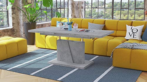 Mazzoni Design Couchtisch Tisch Grand Noir stufenlos höhenverstellbar ausziehbar 120 bis 180cm Esstisch (Betonoptik)