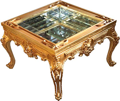 Casa Padrino Prunkvoller Barock Couchtisch Gold verspiegelt mit aufklappbaren Glasdeckel 67 x 67 cm Unikat- Wohnzimmer Salon Tisch Möbel