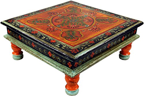GURU SHOP Bemalter Kleiner Tisch, Minitisch, Blumenbank   Ornament Orange, 16x38x38 cm, Kaffeetische & Bodentische