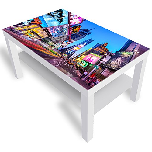 DEKOGLAS Beistelltisch Couchtisch 'Times Square NYC' Sofatisch mit Motiv Glasplatte Kaffee-Tisch von DEKOGLAS, 90x55x45 cm Weiß