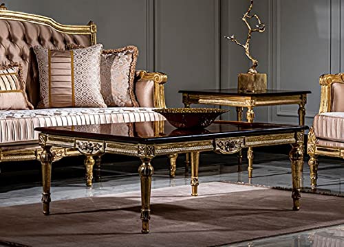 Casa Padrino Luxus Barock Couchtisch Schwarz/Gold - Handgefertigter Massivholz Wohnzimmertisch im Barockstil - Edle Barock Wohnzimmer Möbel
