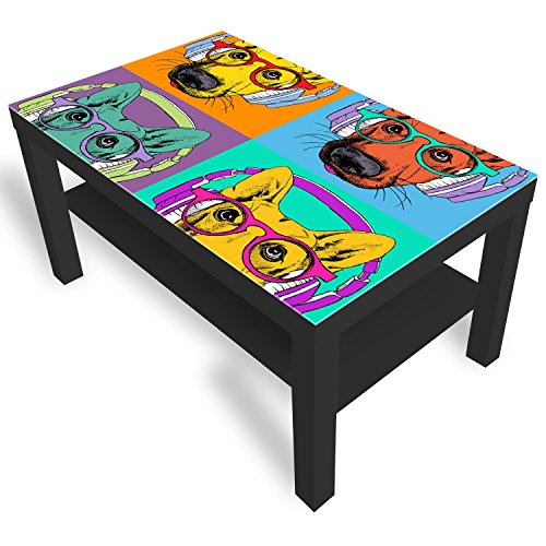 DEKOGLAS Beistelltisch Couchtisch 'Pop-Art-Schäferhund' Sofatisch mit Motiv Glasplatte Kaffee-Tisch von DEKOGLAS, 90x55x45 cm Schwarz