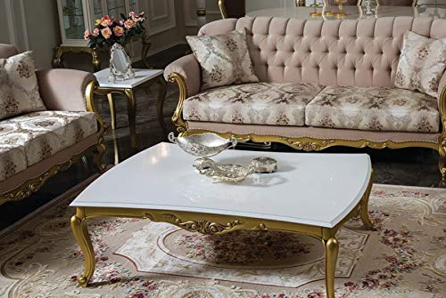 Casa Padrino Luxus Barock Couchtisch Weiß/Gold 137 x 90 x H. 46 cm - Prunkvoller Massivholz Wohnzimmertisch im Barockstil - Barock Möbel