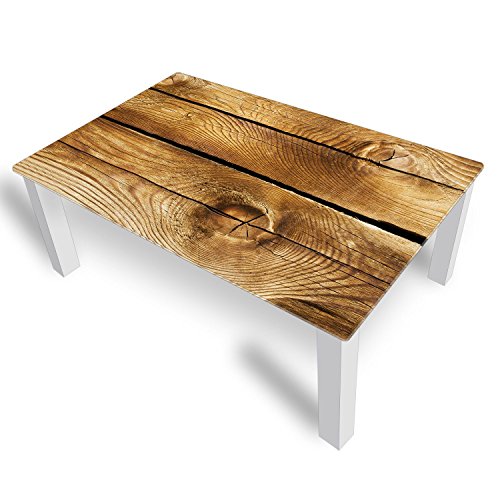 DEKOGLAS Couchtisch 'Holz Braun' Glastisch Beistelltisch für Wohnzimmer, Motiv Kaffee-Tisch 120x75 cm in Schwarz oder Weiß