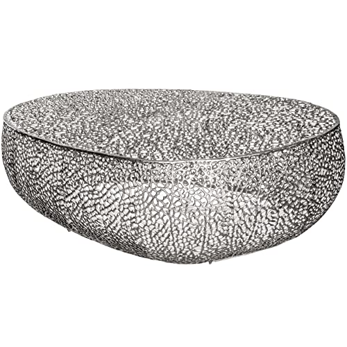 riess-ambiente.de Filigraner Design Couchtisch Leaf 122cm Silber Handarbeit Wohnzimmertisch Tisch