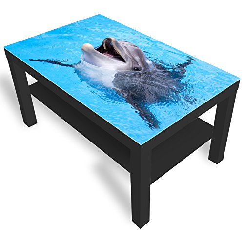 DekoGlas Beistelltisch Couchtisch 'Glückliches Delphin' Sofatisch mit Motiv Glasplatte Kaffee-Tisch, 90x55x45 cm Schwarz