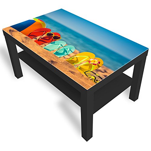 DEKOGLAS Beistelltisch Couchtisch 'Flip-Flops' Sofatisch mit Motiv Glasplatte Kaffee-Tisch von DEKOGLAS, 90x55x45 cm Schwarz