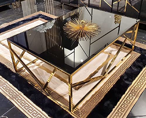 Casa Padrino Luxus Couchtisch Gold/Schwarz 120 x 45 x H. 43 cm - Rechteckiger Wohnzimmertisch mit Glasplatte - Wohnzimmer Möbel - Luxus Möbel