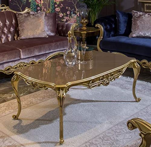 Casa Padrino Luxus Barock Couchtisch Grau/Gold 123 x 77 x H. 52 cm - Edler Massivholz Wohnzimmertisch im Barockstil - Prunkvolle Barock Möbel