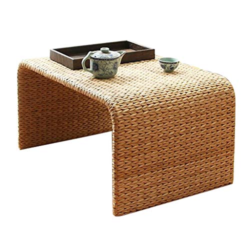 Beistelltische Couchtisch Tee Tisch Japanischen Stil Rattan Stroh Tatami Couchtisch Schlafzimmer Kleinen Bett Faul Tisch Tragfähigkeit 200 Kg (Color : Beige, Size : 60 * 40 * 30cm)