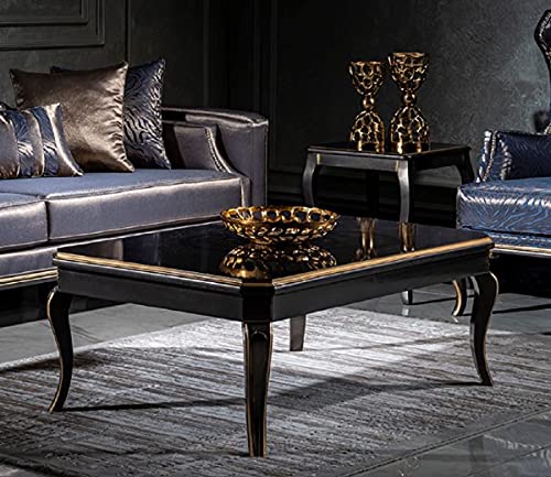 Casa Padrino Luxus Barock Couchtisch Schwarz/Gold - Eleganter Wohnzimmertisch im Barockstil - Handgefertigter Massivholz Tisch - Barock Wohnzimmer Möbel
