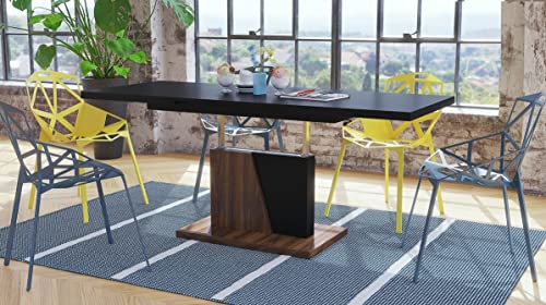 Design Couchtisch Tisch Grand Noir Schwarz matt - Nussbaum stufenlos höhenverstellbar ausziehbar 120 bis 180cm Esstisch