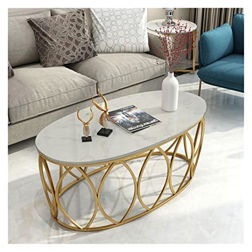 TOMYEUS Beistelltisch Oval Couchtisch Marmor Nordic Light Luxus einfach Moderne kreative Eisen Kleiner Tisch Wohnung Wohnzimmer Couchtisch (Color : 1, Size : 120 x 60 x 45 cm)