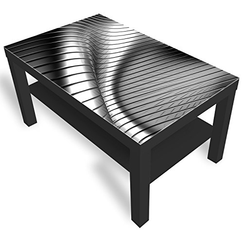 DekoGlas Beistelltisch Couchtisch 'Wellen' Sofatisch mit Motiv Glasplatte Kaffee-Tisch, 90x55x45 cm Schwarz