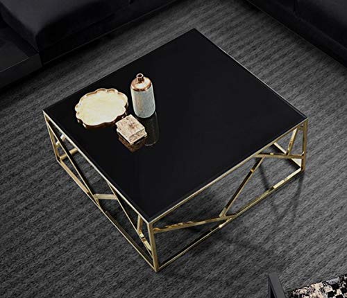 Casa Padrino Luxus Couchtisch Gold/Schwarz 125 x 125 x H. 43 cm - Quadratischer Edelstahl Wohnzimmertisch mit Glasplatte - Wohnzimmer Möbel - Luxus Qualität