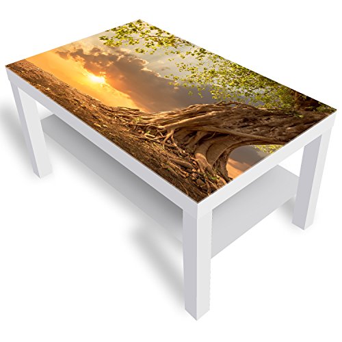 DEKOGLAS Beistelltisch Couchtisch 'Baum mit Blättern' Sofatisch mit Motiv Glasplatte Kaffee-Tisch von DEKOGLAS, 90x55x45 cm Weiß