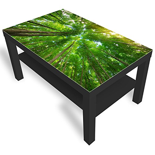 DEKOGLAS Beistelltisch Couchtisch 'Wald' Sofatisch mit Motiv Glasplatte Kaffee-Tisch von DEKOGLAS, 90x55x45 cm Schwarz