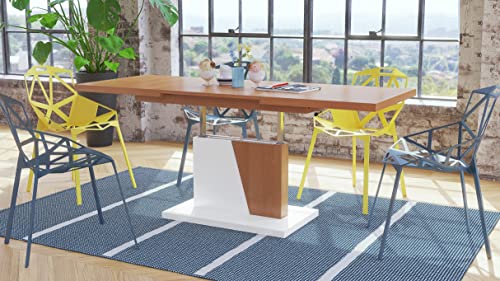 Mazzoni Design Couchtisch Tisch Grand Noir stufenlos höhenverstellbar ausziehbar 120 bis 180cm Esstisch (Erle/Weiß matt)