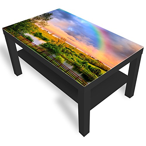 DEKOGLAS Beistelltisch Couchtisch 'Countryside Rainbow' Sofatisch mit Motiv Glasplatte Kaffee-Tisch von DEKOGLAS, 90x55x45 cm Schwarz