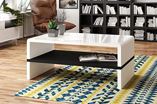 Design Couchtisch Tisch Rock Weiß Hochglanz/Schwarz matt Wohnzimmertisch 100x60x43cm mit Ablagefläche
