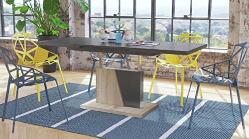 Mazzoni Design Couchtisch Tisch Grand Noir Anthrazit matt/Sonoma Eiche Grau stufenlos höhenverstellbar ausziehbar 120 bis 180cm Esstisch