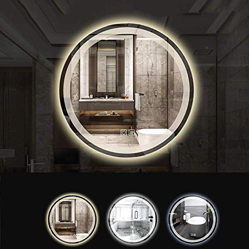 WEDF LED Badezimmer Spiegel Hintergrundbeleuchtung mit Anti-Beschlag-Funktion Wandmontiert Dicke runder dimmbarer Touch Make-up Kosmetikspiegel über Kosmetik Waschbecken im Bad