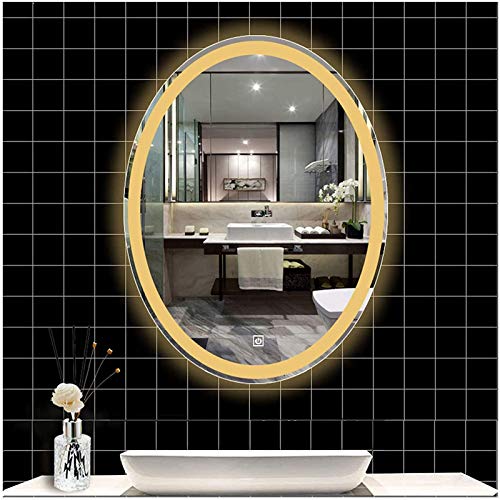 WEDF Ovaler beleuchteter Badezimmerspiegel Ovaler Led Schminkspiegel mit Anti-Beschlag-Funktion Wandmontierter, Verstellbarer, dimmbarer Touch-Button-Wand-Led-Spi egel