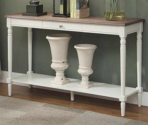 Convenience Concepts French Console Table with Drawer and Shelf, Driftwood/White