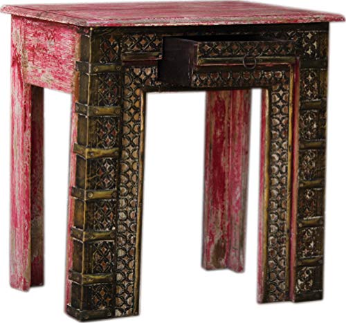 GURU SHOP Orientalischer Beistelltisch mit Messing Dekoration - Modell 2, Rot, 61x61x41 cm, Kaffeetische & Bodentische