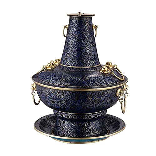 Aufbewahrungskorb Cloisonne Kupfer Hot Pot, Familie Traditioneller Altmodischer Shabu Kreativer Holzkohle Suppentopf für Party Dinner Partys (Blau 32cm)