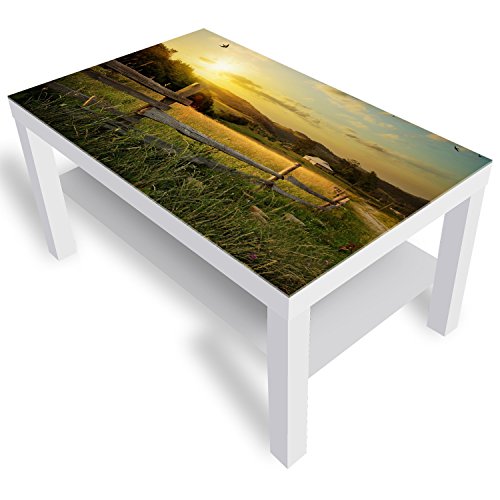 DEKOGLAS Beistelltisch Couchtisch 'Land und Natur' Sofatisch mit Motiv Glasplatte Kaffee-Tisch von DEKOGLAS, 90x55x45 cm Weiß