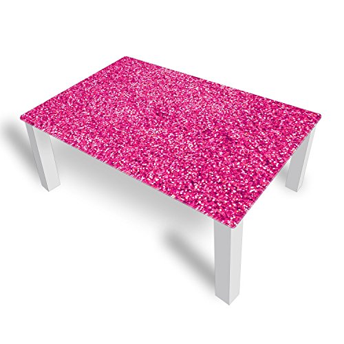 DEKOGLAS Couchtisch 'Brokat Pink' Glastisch Beistelltisch für Wohnzimmer, Motiv Kaffee-Tisch 112x67 cm in Schwarz oder Weiß