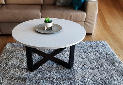 Design Couchtisch DA-333 rund Wohnzimmertisch Tisch 86 x 42 cm, Farbe:Pinie Kiefer Weiß - Schwarz matt