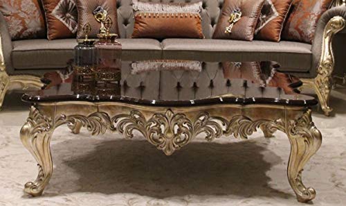 Casa Padrino Luxus Barock Couchtisch Dunkelbraun/Gold 145 x 145 x H. 45 cm - Prunkvoller Massivholz Wohnzimmertisch mit edlen Verzierungen - Barock Wohnzimmer Möbel