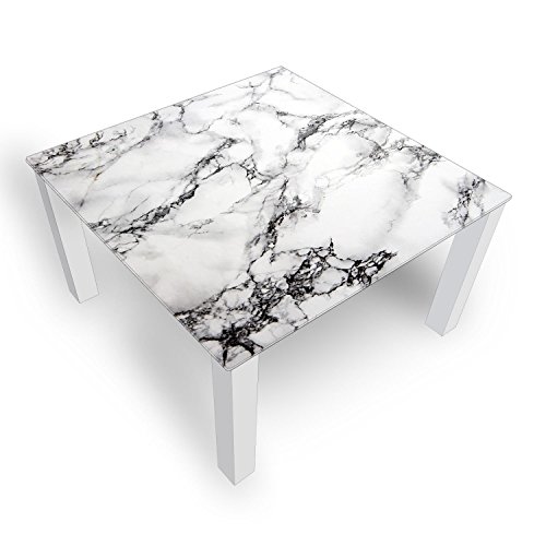 DEKOGLAS Couchtisch 'Marmor Grau' Glastisch Beistelltisch für Wohnzimmer, Motiv Kaffee-Tisch 100x100 cm in Schwarz oder Weiß