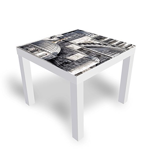 DEKOGLAS Beistelltisch Couchtisch 'Istanbul' Sofatisch mit Motiv Glasplatte Kaffee-Tisch von DEKOGLAS, 55x55x45 cm Weiß