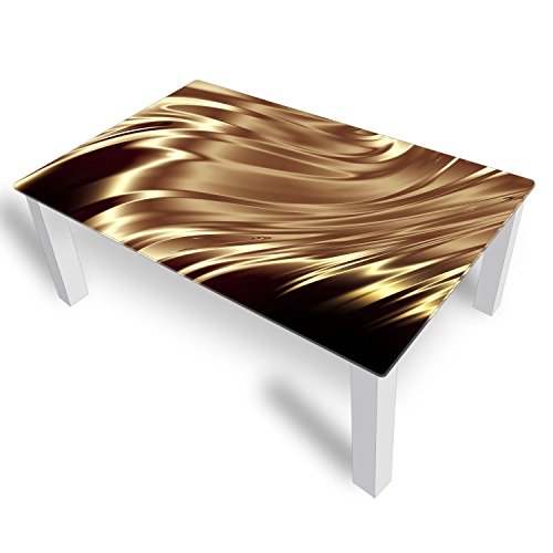 DEKOGLAS Couchtisch 'Wellen Gold' Glastisch Beistelltisch für Wohnzimmer, Motiv Kaffee-Tisch 120x75 cm in Schwarz oder Weiß