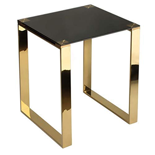 Cortesi Home Remini Beistelltisch, goldfarbenes Metall und schwarzes, Gehärtetes, Gold & Schwarz Glas, End Table 18 