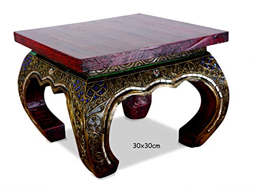 livasia Opiumtisch mit Glasmosaikverzierungen, Beistelltisch aus Holz, Nachttisch, asiatischer Hocker, Podest (30cm)