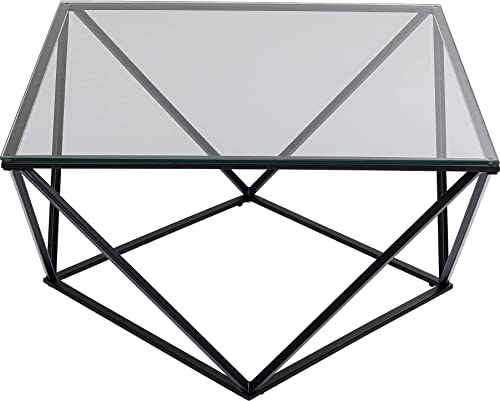 Kare Design Couchtisch Cristallo Schwarz, quadratisch, 80x80cm, Beistelltisch, Glasplatte, Ablage, hochwertig