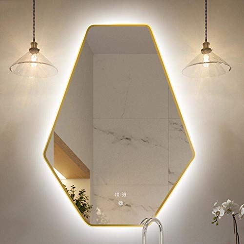WEDF LED-Beleuchtung Badezimmerspiegel Smart Touch-Schalter Anti-Beschlag Goldener Rahmenförmiger Wandspiegel mit Rahmen, stufenloses Dimmen
