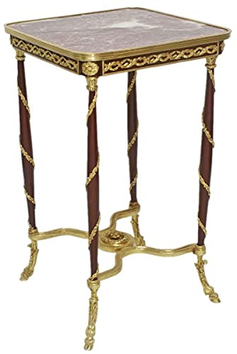 Casa Padrino Barock Beistelltisch Braun/Gold/Rot 45 x 45 x H. 78 cm - Handgefertigter Massivholz Tisch im Barockstil - Barock Wohnzimmer Möbel