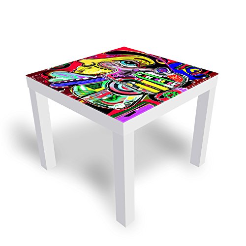 DEKOGLAS Beistelltisch Couchtisch 'Kubismus' Sofatisch mit Motiv Glasplatte Kaffee-Tisch von DEKOGLAS, 55x55x45 cm Weiß
