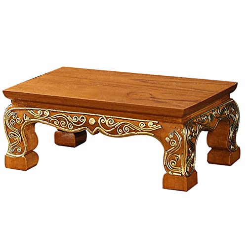Orientalisch couchtisch Thai Puja Tisch Rechteck Niedriger Tisch Europäischer Stil Carving Hexerei Altar Tisch for Anbetung Kleine Dekorationstisch Sockel Holzständer for die Platzierung von Statuen,
