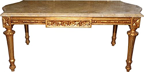 Casa Padrino Barock Couchtisch Gold mit cremefarbener Marmorplatte 108 x 55 cm - Limited Edition