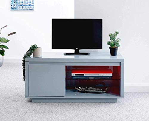 GFW Möbel Polar Hochglanz Moderne beleuchtet, Beistelltisch TV Einheit – Grau, TV Unit