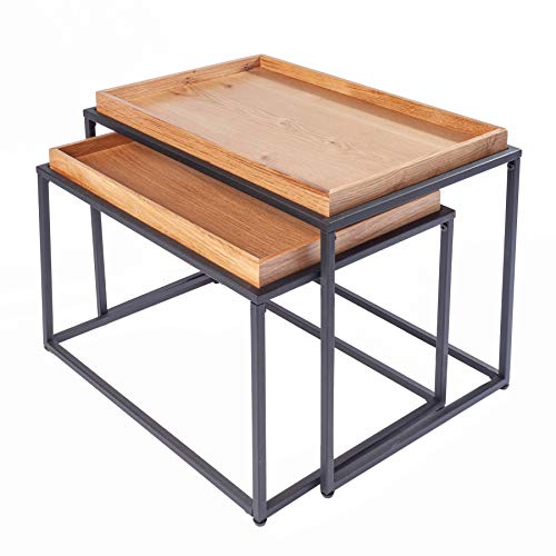 invicta INTERIOR Industrial 2er Set Couchtisch Elements 60cm Eiche abnehmbares Tablett Wohnzimmertisch Beistelltisch Tische Tischset